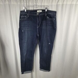 VGS Jeans Womens 22 Blue Roll Up Skinny Stretch Denim Cuffed Embroidered Pockets